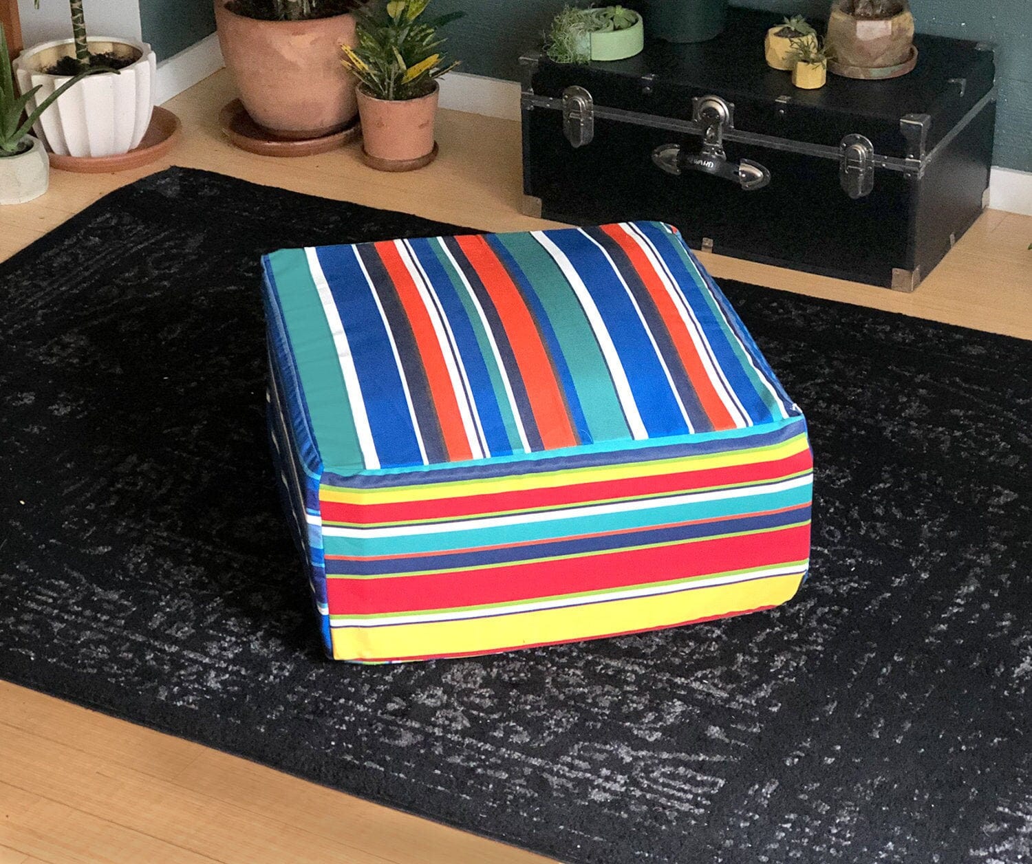 Rockin Cushions SALE Bean Bag Blue Beach Stripe Ottoman, Floor Pouf Slip Cover